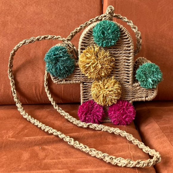 Handbags - Cactus Shape Twine Pom Pom Long Strap Cross Body Purse